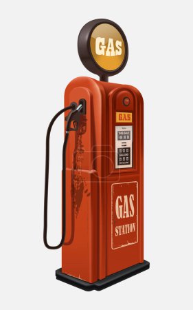 Téléchargez les illustrations : Vector retro gas station in red color - en licence libre de droit