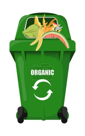 Foto de Contenedor de basura vector verde para orgánico con basura - Imagen libre de derechos