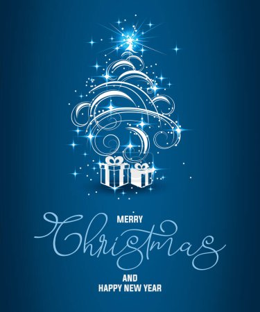 Foto de Vector feliz tarjeta de Navidad hecha sobre fondo azul - Imagen libre de derechos
