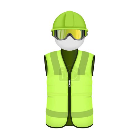 vector 3D icon of a worker in an green vest isolated on white background