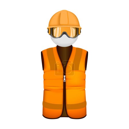 Vektor-3D-Symbol eines Arbeiters in orangefarbener Weste auf weißem Hintergrund