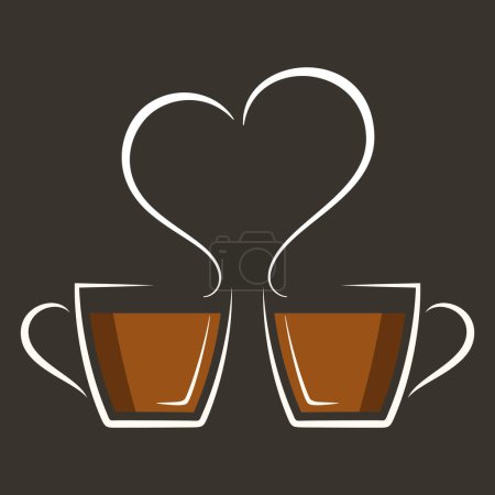 Téléchargez les illustrations : Icône vectorielle de tasses à café avec coeur isolé - en licence libre de droit