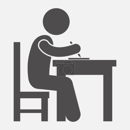 Illustration for Vector icon of student at desk isolated on white background - Royalty Free Image
