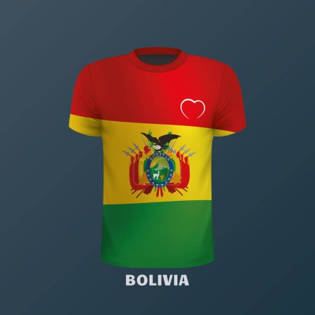 T-shirt vectoriel aux couleurs du drapeau bolivien isolé