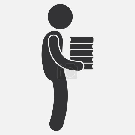 icono vectorial del hombre con pila de libros aislados sobre fondo blanco