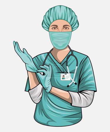 Vektorchirurg in Maske isoliert auf weißem Hintergrund