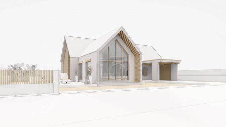 Photo for Architectural 3D rendering illustration of modern minimal house on white background - Royalty Free Image