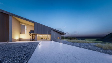 Architektonische 3D-Darstellung des modernen minimalistischen Hauses