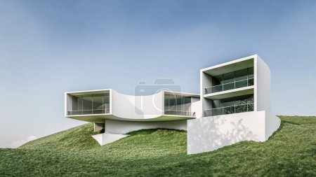 Photo for Architecture 3d rendering illustration of modern minimal house with abundant green environment - Royalty Free Image