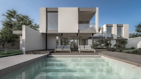 Téléchargez les photos : Architecture 3d rendu illustration de maison minimale - en image libre de droit