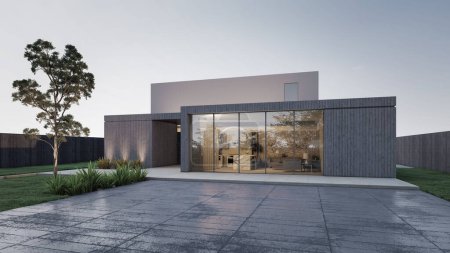 Photo for Architecture 3d rendering illustration of minimal house - Royalty Free Image