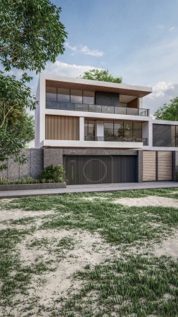Photo for Architecture 3d rendering illustration of minimal house - Royalty Free Image