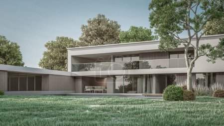 Photo for Architecture 3d rendering illustration of minimal modern house - Royalty Free Image