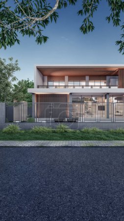 Téléchargez les photos : Architecture 3d rendu illustration de maison moderne minimale - en image libre de droit
