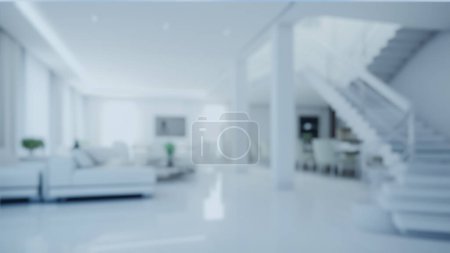 Photo for Architectural 3D Rendering Of White Living Room Blurred Background Illustration - Royalty Free Image