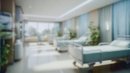 Téléchargez les photos : Rendu 3D architectural de l'intérieur de la chambre des patients de l'hôpital Illustration de fond floue - en image libre de droit