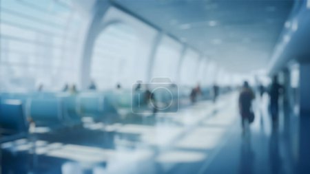 Foto de Visualización 3D arquitectónica del área de espera en la terminal del aeropuerto Ilustración de fondo borrosa - Imagen libre de derechos