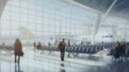 Téléchargez les photos : Rendu 3D architectural de la zone d'attente au terminal de l'aéroport Illustration de fond floue - en image libre de droit