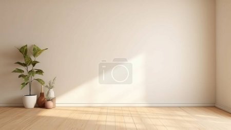 Photo for 3D rendering of a beautiful depiction of a cozy living room with a storage dresser and potted plants. - Royalty Free Image