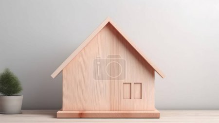 Téléchargez les photos : Rendu 3D d'un modèle en bois d'une maison sur une base en bois, suggérant le potentiel de créativité et d'imagination dans l'art. - en image libre de droit