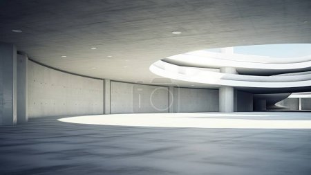 Téléchargez les photos : Rendu 3D d'un couloir en béton vide avec un plafond circulaire trou vide. - en image libre de droit