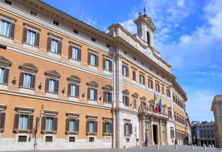 Facade of Montecitorio Palace (Palazzo Montecitorio) in Rome: it's the seat of the Chamber of Deputies, one of Italys two houses of parliament.