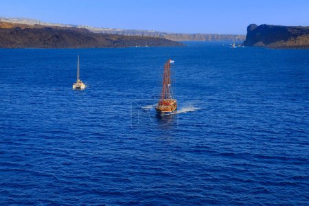 Photo for Horizon sea with Santorini Island: view from cruise ship. - Royalty Free Image