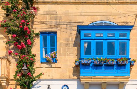 Photo for Balcony in Malta: Maltese Gallarija, traditional enclosed wooden balcony, ornate closed wooden balcony. - Royalty Free Image