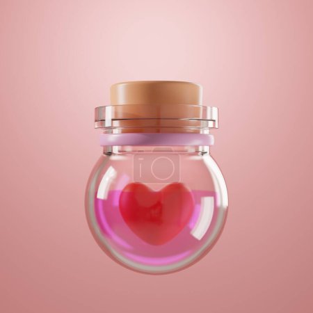 Photo for 3d render,glass bottle containing a love potion and little heart. concept valentine day. - Royalty Free Image