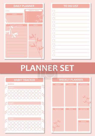 Photo for Printable vector planner pages templates. Daily planner, weekly planer, habit tracker, to do list. - Royalty Free Image