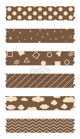 Illustration for Set of brown washi tapes. Washi tapes collection with pattern in vector. Pieces of decorative tape for scrapbooks. - Royalty Free Image