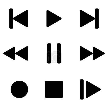 Botones de reproductor de música negro. Botones de reproductor multimedia en vector. Conjunto de iconos