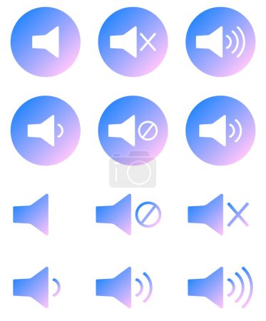 Photo for Icons of volume in gradient color. Audio, video, sound speaker. Vector icons set. Volume control buttons - Royalty Free Image