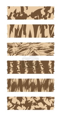 Ilustración de Trozos de cinta decorativa para álbumes de recortes. Colección de cintas Washi con patrón abstracto en vector. Conjunto de cintas de colores. Marrón - Imagen libre de derechos