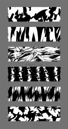 Ilustración de Trozos de cinta decorativa para álbumes de recortes. Colección de cintas Washi con patrón abstracto en vector. Conjunto de cintas de colores. Blanco y negro - Imagen libre de derechos