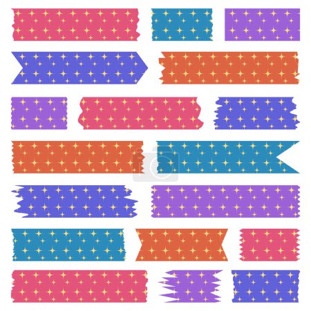 Ilustración de Colección de cintas Washi en vector. Trozos de cinta decorativa para álbumes de recortes. Conjunto de cintas de colores - Imagen libre de derechos