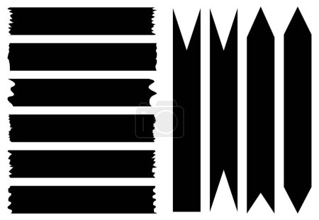 Ilustración de Conjunto de cintas washi negras. Colección de cintas Washi con patrón en vector. Trozos de cinta decorativa para álbumes de recortes - Imagen libre de derechos