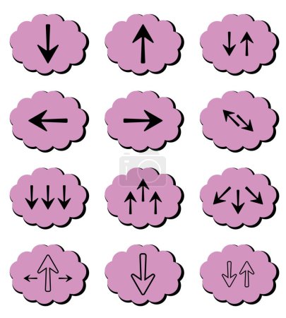 Photo for Clouds download. Set of icons for web, business. Black and purple vector clouds with arrows. Upload buttons - Royalty Free Image