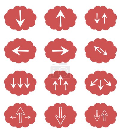 Photo for Clouds download. Set of icons for web, business. Red vector clouds with arrows. Upload buttons - Royalty Free Image