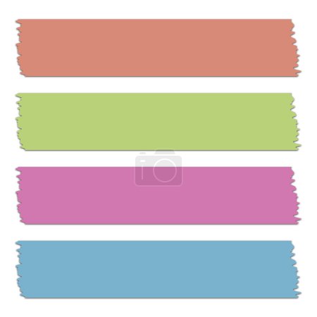 Ilustración de Colección de cintas Washi con sombras en vector. Trozos de cinta decorativa para álbumes de recortes. Conjunto de cintas de colores - Imagen libre de derechos