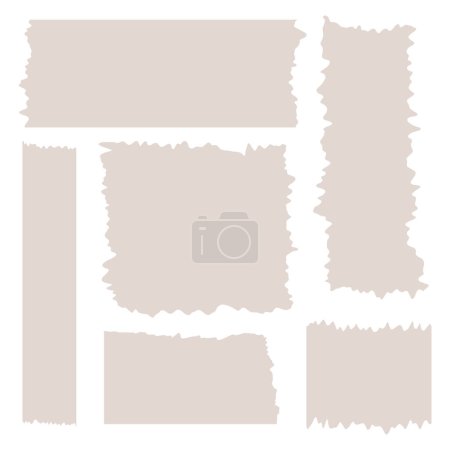 Ilustración de Conjunto de hojas de papel marrón. Trozos de cinta decorativa para álbumes de recortes. Colección de cintas Washi en vector. Papel roto. Trozos de papel arrancados de un cuaderno - Imagen libre de derechos