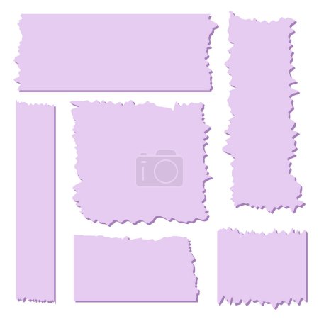 Ilustración de Conjunto de hojas de papel rosa con sombras. Trozos de cinta decorativa para álbumes de recortes. Colección de cintas Washi en vector. Papel roto. Trozos de papel arrancados de un cuaderno - Imagen libre de derechos