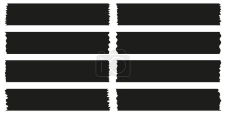Téléchargez les illustrations : Ensemble de cassettes washi noires isolées sur blanc. Collection de rubans Washi en vecteur. Pièces de ruban décoratif pour albums. Papier déchiré - en licence libre de droit