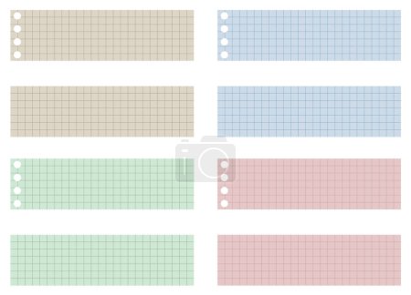 Illustration for Set of sheets of paper. Paper scraps. Cut paper from a notebook in a cell. Torn pieces of paper. School notebook. Colorful, vintage, classic - Royalty Free Image