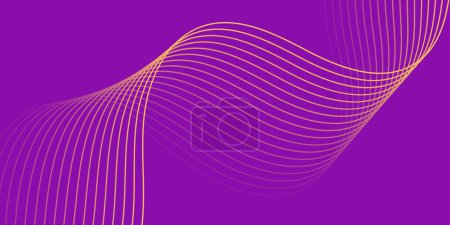 Illustration for Abstract background with waves for banner. Medium banner size. Vector background with lines. Element for design isolated on purple. Purple and orange color. Brochure, booklet - Royalty Free Image