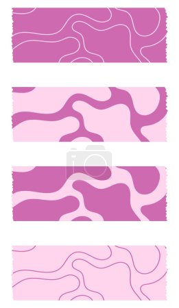 Set of pink ribbons. Washi tapes collection with pattern in vector. Pieces of decorative tape for scrapbooks. Set of vintage labels