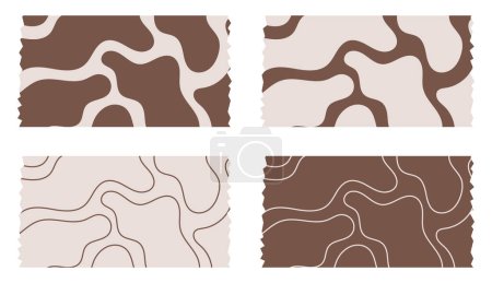 Set of brown ribbons. Washi tapes collection with pattern in vector. Pieces of decorative tape for scrapbooks. Set of vintage labels