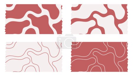 Set of red ribbons. Washi tapes collection with pattern in vector. Pieces of decorative tape for scrapbooks. Set of vintage labels