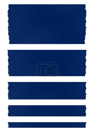 Téléchargez les illustrations : Ensemble de rubans bleus. Collection de rubans Washi avec motif abstrait. Pièces de ruban décoratif pour albums. Ensemble d'étiquettes vintage. Eléments vectoriels pour la conception - en licence libre de droit