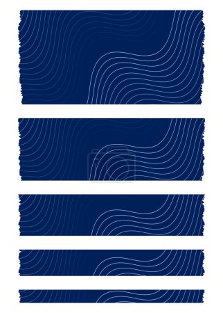 Ilustración de Conjunto de cintas azules. Colección de cintas Washi con patrón abstracto. Trozos de cinta decorativa para álbumes de recortes. Set de etiquetas vintage. Elementos vectoriales para el diseño - Imagen libre de derechos